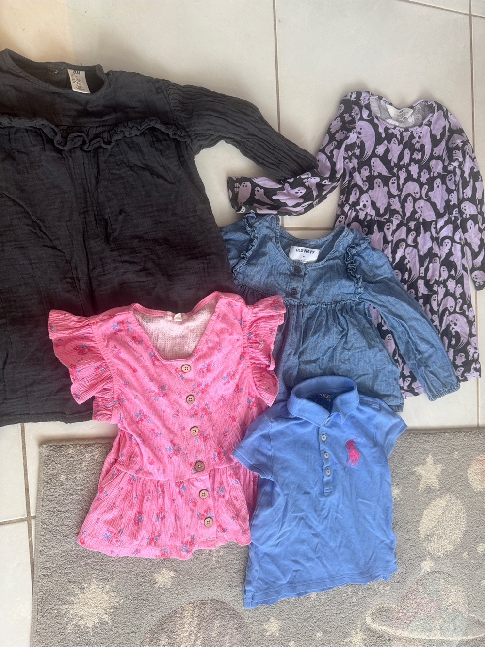 Girls bundle Ralph Lauren polo, 2hm dresses, old navi denim shirt, pink top